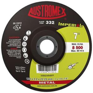 332 DISCO CON CENTRO DEPRIMIDO PARA CORTE DE METAL IMPERIAL TIPO 42 GRANO 24 (7"X1/8"X7/8") AUSTROMEX
